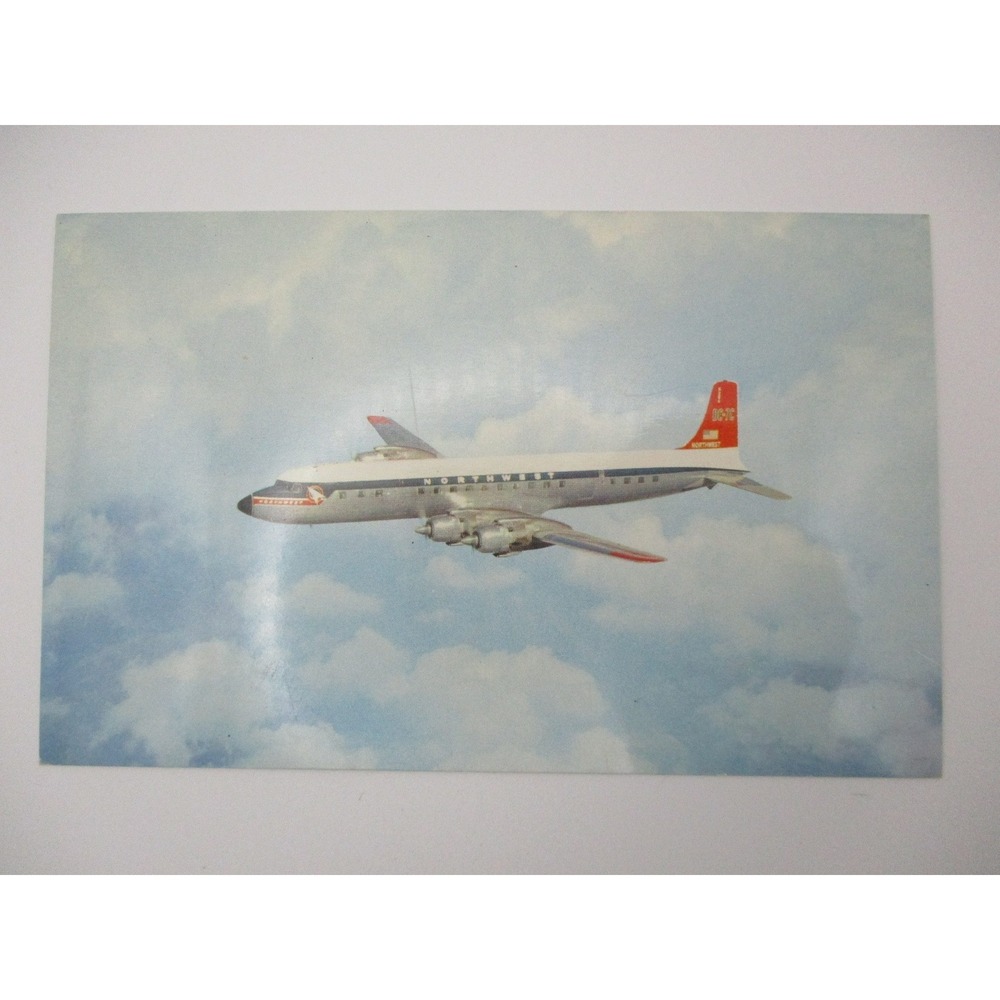 Vintage Northwest Orient‎ Airlines DC-7C Airplane Postcard Plastichrome P25100